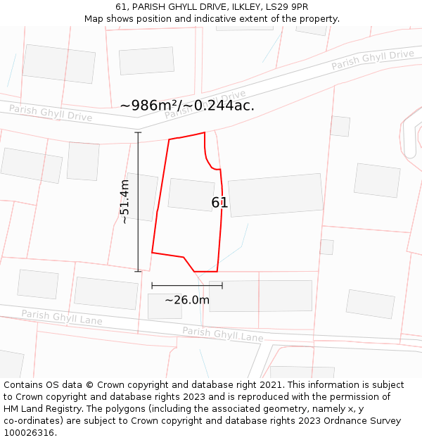 61, PARISH GHYLL DRIVE, ILKLEY, LS29 9PR: Plot and title map