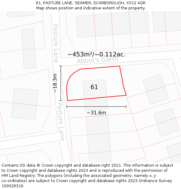 61, PASTURE LANE, SEAMER, SCARBOROUGH, YO12 4QR: Plot and title map