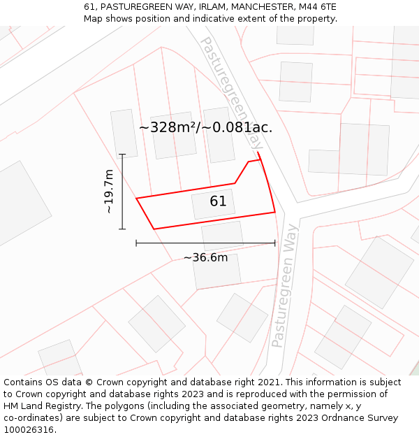 61, PASTUREGREEN WAY, IRLAM, MANCHESTER, M44 6TE: Plot and title map