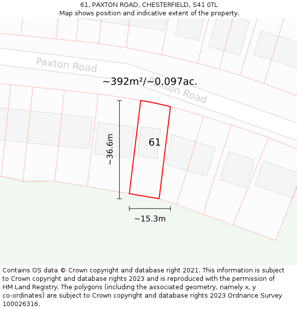 61, PAXTON ROAD, CHESTERFIELD, S41 0TL: Plot and title map