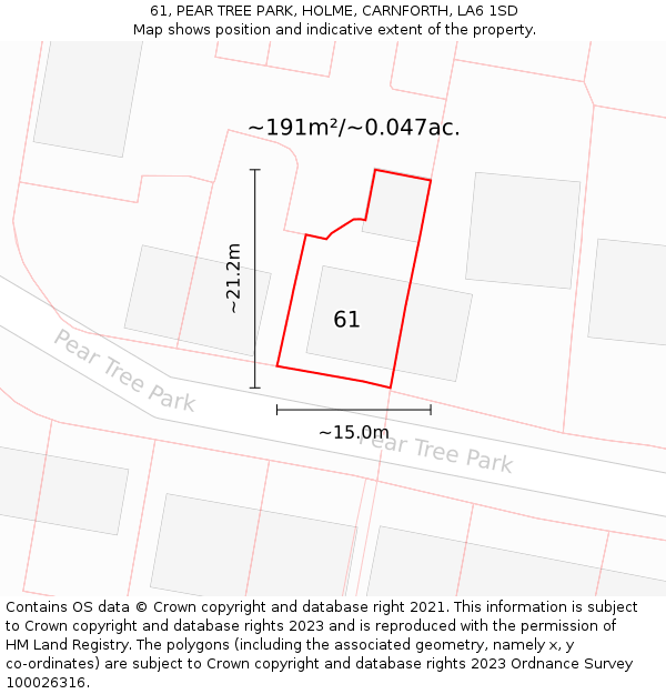 61, PEAR TREE PARK, HOLME, CARNFORTH, LA6 1SD: Plot and title map