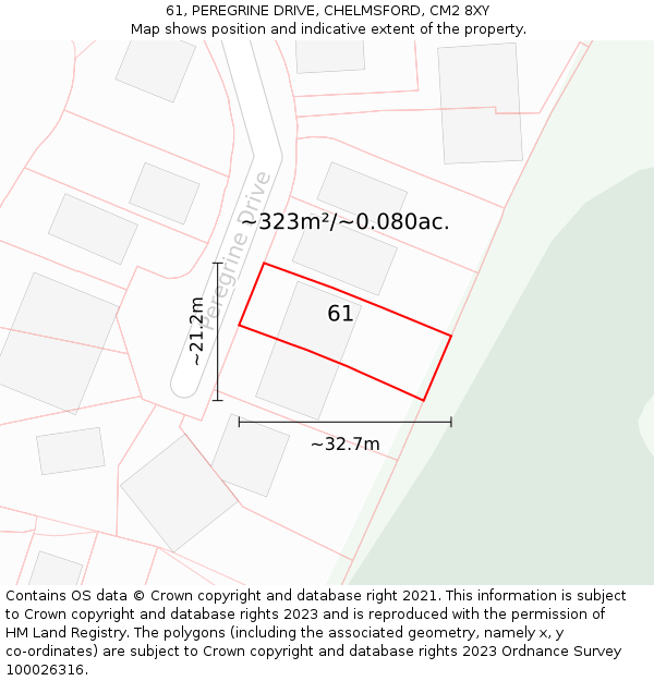 61, PEREGRINE DRIVE, CHELMSFORD, CM2 8XY: Plot and title map