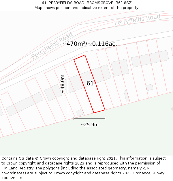 61, PERRYFIELDS ROAD, BROMSGROVE, B61 8SZ: Plot and title map