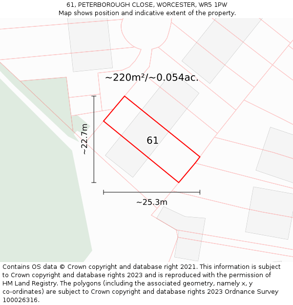 61, PETERBOROUGH CLOSE, WORCESTER, WR5 1PW: Plot and title map