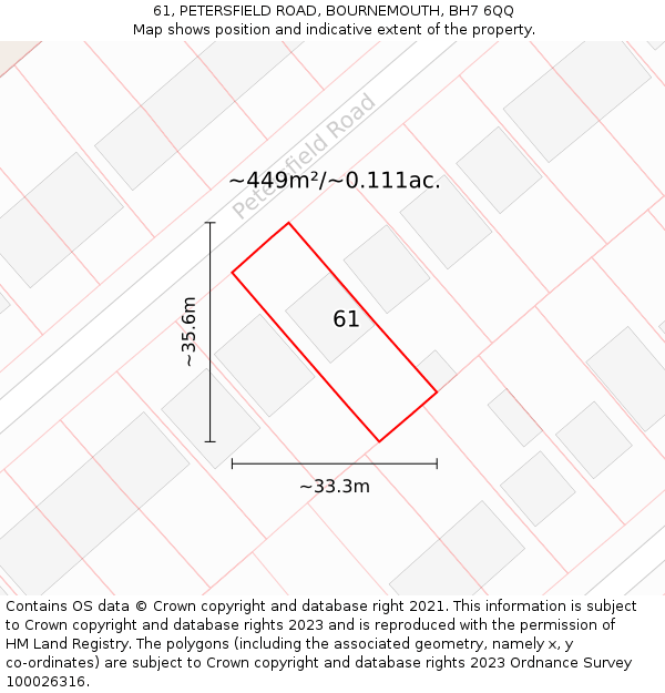 61, PETERSFIELD ROAD, BOURNEMOUTH, BH7 6QQ: Plot and title map