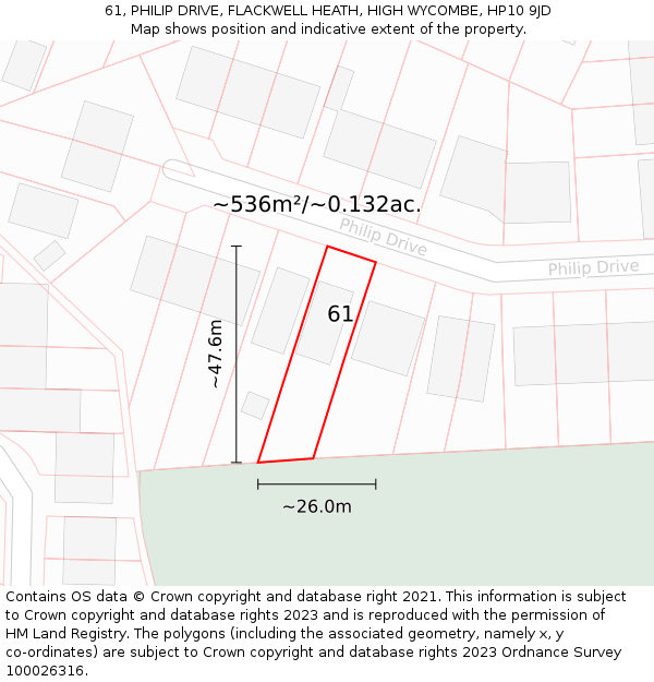 61, PHILIP DRIVE, FLACKWELL HEATH, HIGH WYCOMBE, HP10 9JD: Plot and title map