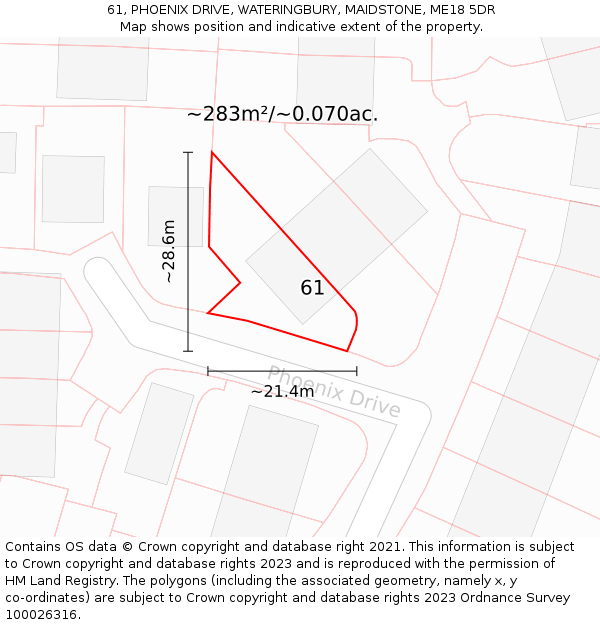 61, PHOENIX DRIVE, WATERINGBURY, MAIDSTONE, ME18 5DR: Plot and title map