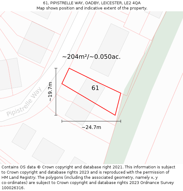 61, PIPISTRELLE WAY, OADBY, LEICESTER, LE2 4QA: Plot and title map