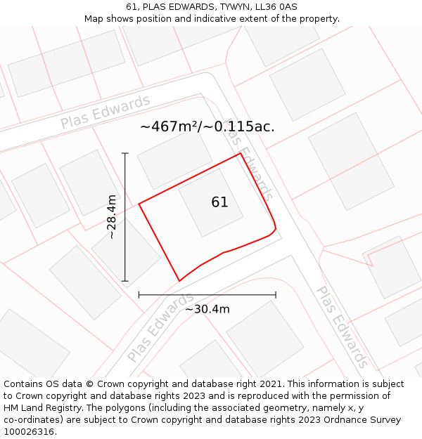 61, PLAS EDWARDS, TYWYN, LL36 0AS: Plot and title map