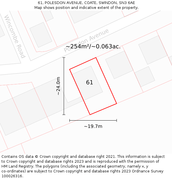 61, POLESDON AVENUE, COATE, SWINDON, SN3 6AE: Plot and title map