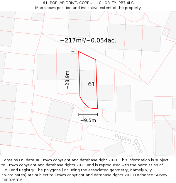 61, POPLAR DRIVE, COPPULL, CHORLEY, PR7 4LS: Plot and title map