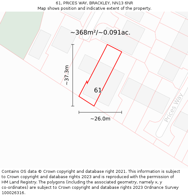 61, PRICES WAY, BRACKLEY, NN13 6NR: Plot and title map