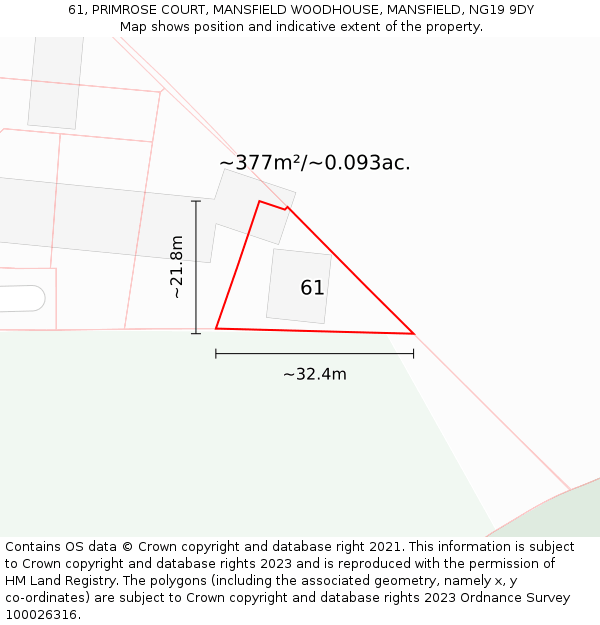 61, PRIMROSE COURT, MANSFIELD WOODHOUSE, MANSFIELD, NG19 9DY: Plot and title map