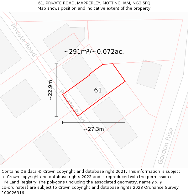 61, PRIVATE ROAD, MAPPERLEY, NOTTINGHAM, NG3 5FQ: Plot and title map