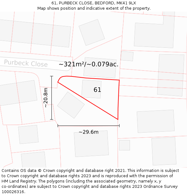 61, PURBECK CLOSE, BEDFORD, MK41 9LX: Plot and title map
