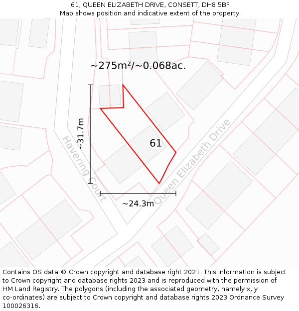 61, QUEEN ELIZABETH DRIVE, CONSETT, DH8 5BF: Plot and title map