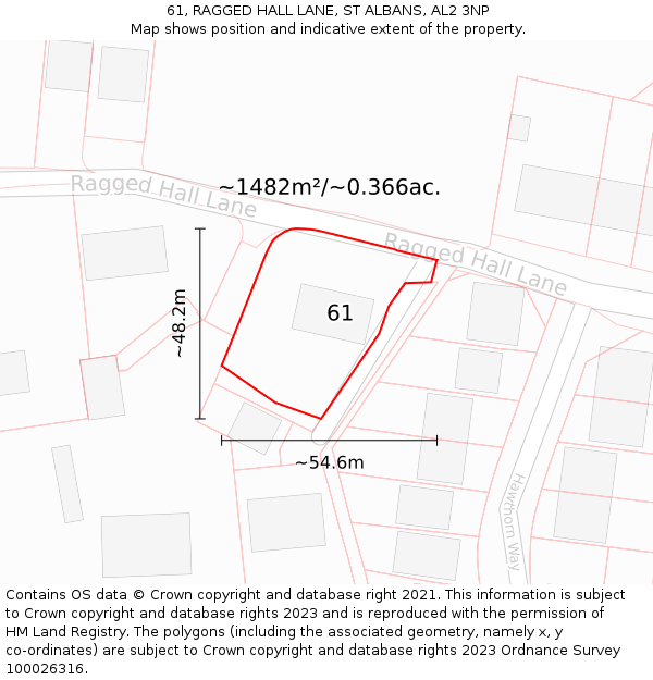 61, RAGGED HALL LANE, ST ALBANS, AL2 3NP: Plot and title map