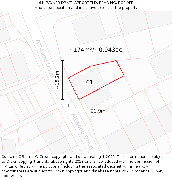 61, RAYNER DRIVE, ARBORFIELD, READING, RG2 9FB: Plot and title map