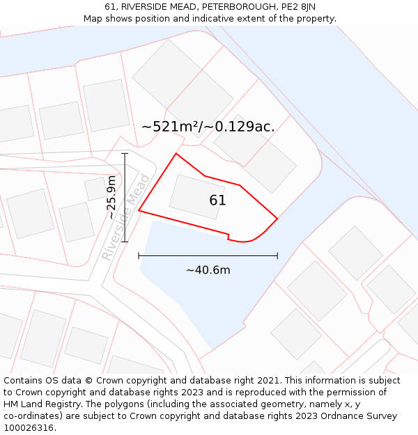 61, RIVERSIDE MEAD, PETERBOROUGH, PE2 8JN: Plot and title map