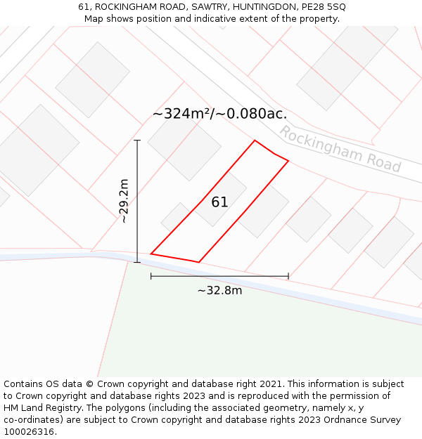 61, ROCKINGHAM ROAD, SAWTRY, HUNTINGDON, PE28 5SQ: Plot and title map