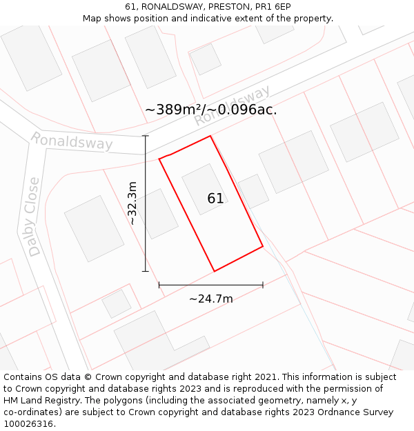 61, RONALDSWAY, PRESTON, PR1 6EP: Plot and title map