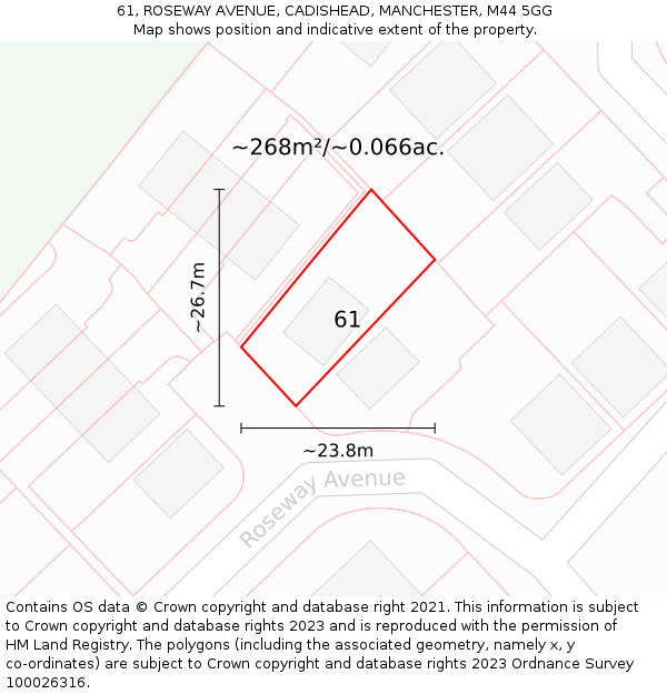 61, ROSEWAY AVENUE, CADISHEAD, MANCHESTER, M44 5GG: Plot and title map