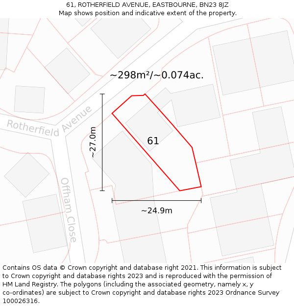 61, ROTHERFIELD AVENUE, EASTBOURNE, BN23 8JZ: Plot and title map