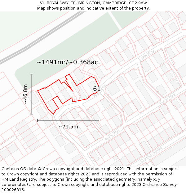 61, ROYAL WAY, TRUMPINGTON, CAMBRIDGE, CB2 9AW: Plot and title map