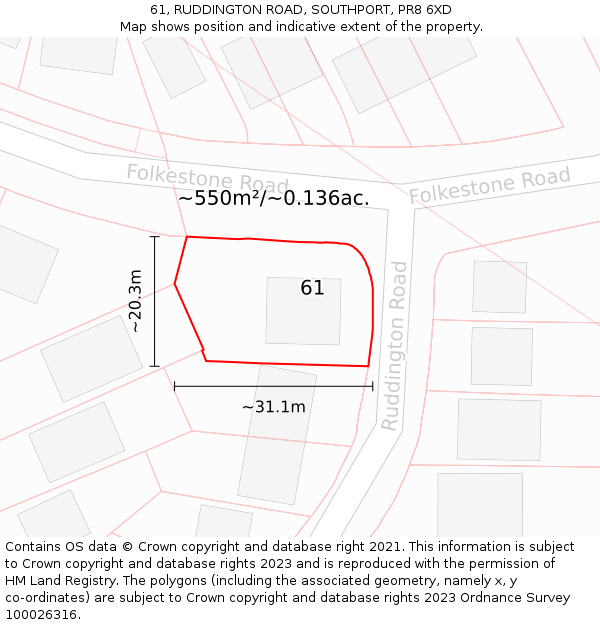 61, RUDDINGTON ROAD, SOUTHPORT, PR8 6XD: Plot and title map