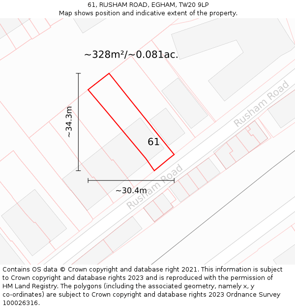 61, RUSHAM ROAD, EGHAM, TW20 9LP: Plot and title map