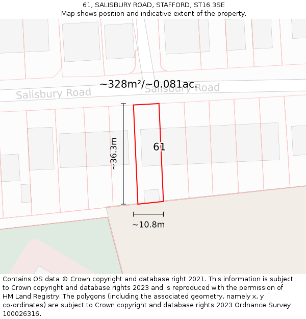 61, SALISBURY ROAD, STAFFORD, ST16 3SE: Plot and title map