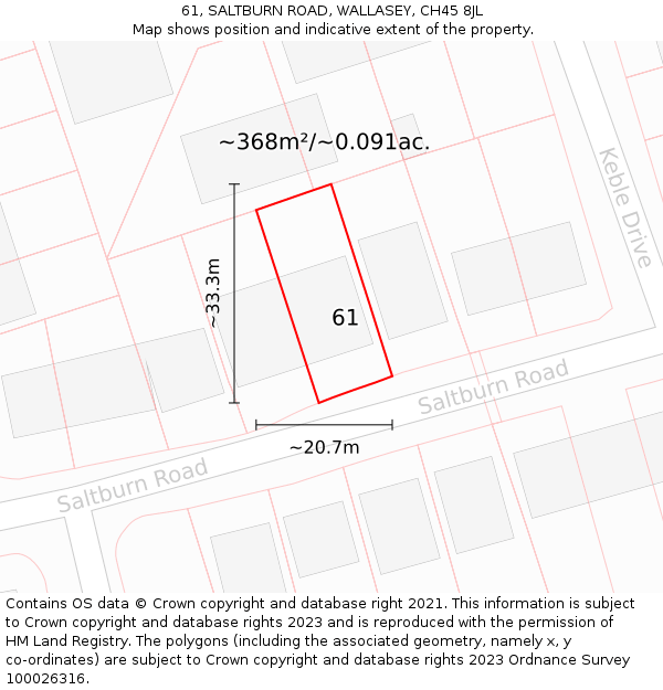 61, SALTBURN ROAD, WALLASEY, CH45 8JL: Plot and title map