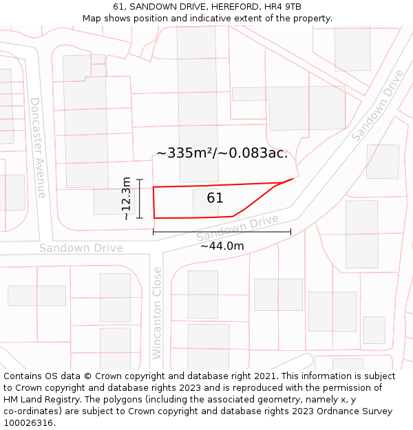 61, SANDOWN DRIVE, HEREFORD, HR4 9TB: Plot and title map