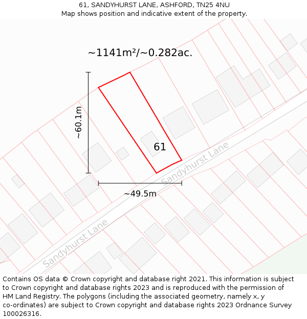 61, SANDYHURST LANE, ASHFORD, TN25 4NU: Plot and title map