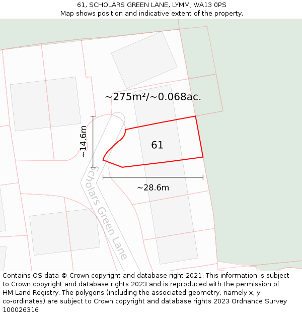 61, SCHOLARS GREEN LANE, LYMM, WA13 0PS: Plot and title map