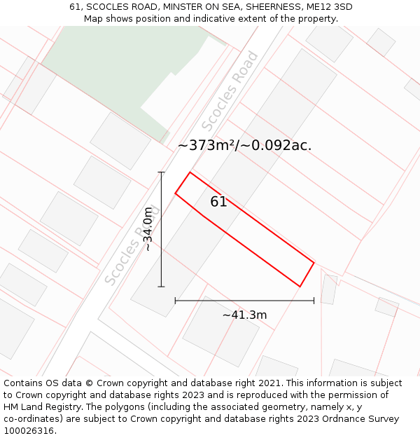 61, SCOCLES ROAD, MINSTER ON SEA, SHEERNESS, ME12 3SD: Plot and title map