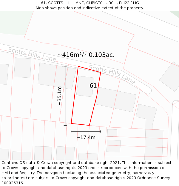 61, SCOTTS HILL LANE, CHRISTCHURCH, BH23 1HG: Plot and title map