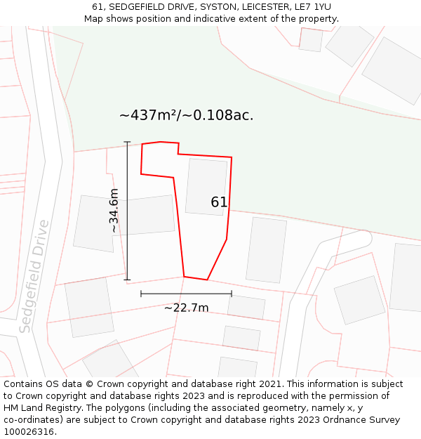 61, SEDGEFIELD DRIVE, SYSTON, LEICESTER, LE7 1YU: Plot and title map
