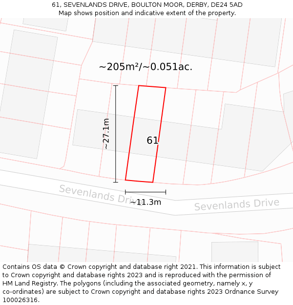 61, SEVENLANDS DRIVE, BOULTON MOOR, DERBY, DE24 5AD: Plot and title map