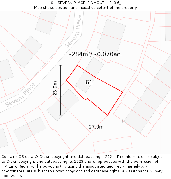 61, SEVERN PLACE, PLYMOUTH, PL3 6JJ: Plot and title map