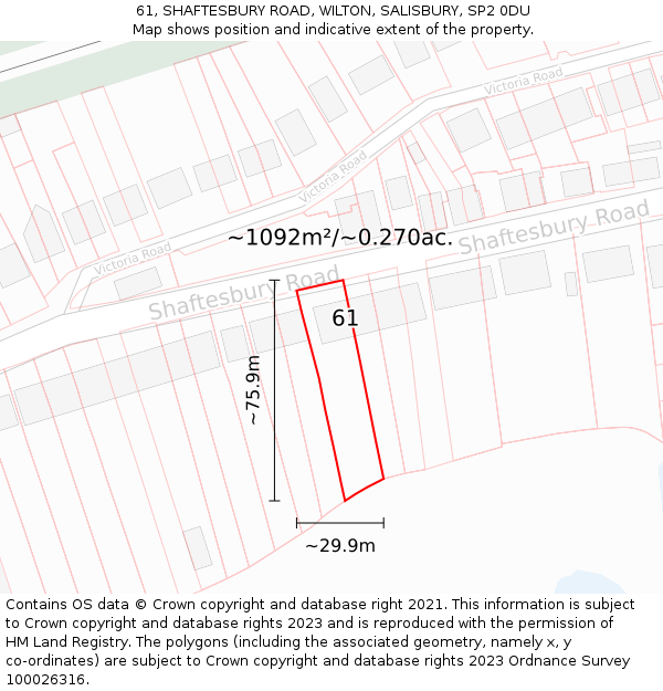 61, SHAFTESBURY ROAD, WILTON, SALISBURY, SP2 0DU: Plot and title map