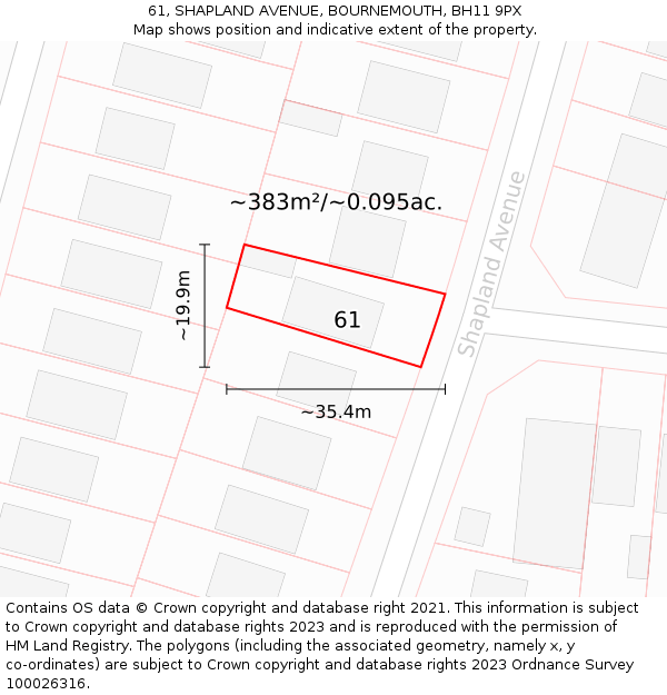 61, SHAPLAND AVENUE, BOURNEMOUTH, BH11 9PX: Plot and title map