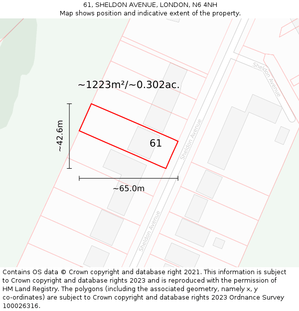 61, SHELDON AVENUE, LONDON, N6 4NH: Plot and title map