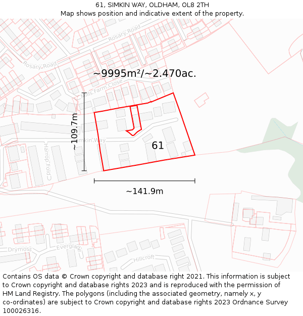 61, SIMKIN WAY, OLDHAM, OL8 2TH: Plot and title map