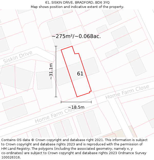 61, SISKIN DRIVE, BRADFORD, BD6 3YQ: Plot and title map