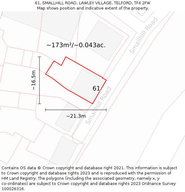 61, SMALLHILL ROAD, LAWLEY VILLAGE, TELFORD, TF4 2FW: Plot and title map