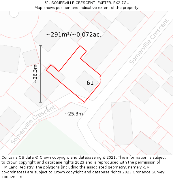 61, SOMERVILLE CRESCENT, EXETER, EX2 7GU: Plot and title map