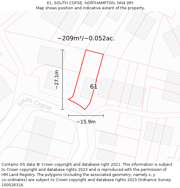 61, SOUTH COPSE, NORTHAMPTON, NN4 0RY: Plot and title map