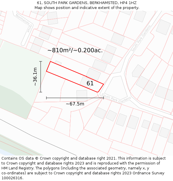 61, SOUTH PARK GARDENS, BERKHAMSTED, HP4 1HZ: Plot and title map