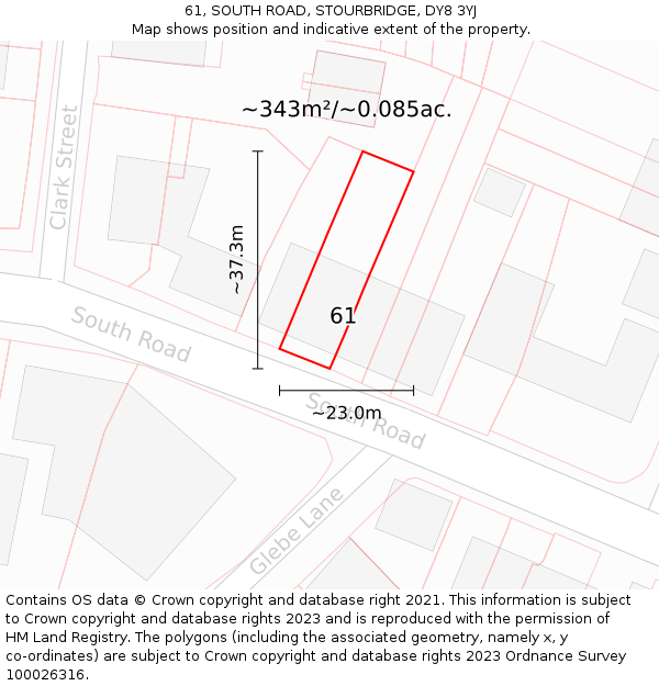 61, SOUTH ROAD, STOURBRIDGE, DY8 3YJ: Plot and title map